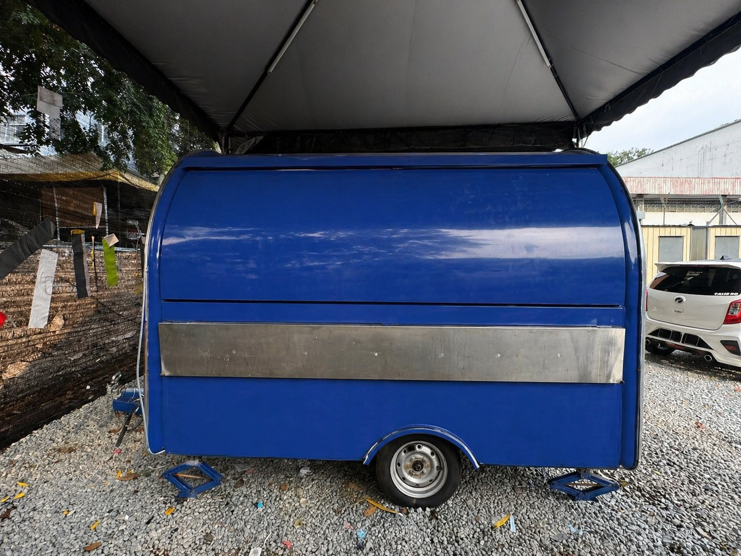 Groovybeans food cart before sticker — plain blue body, no branding