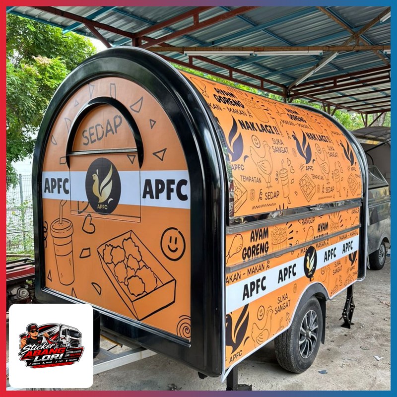 APFC orange food cart lorry sticker branding